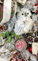 Flocked Winter Owl Wreath: Holiday Door Hanger with Pinecones & Berries