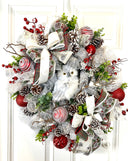 Flocked Winter Owl Wreath: Holiday Door Hanger with Pinecones & Berries