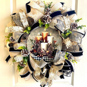 Elegant Gold and Black Christmas Candle Wreath