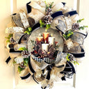 Christmas Winter Wreath, Boho. Farmhouse Decor, Buffalo Check, Pinecone, Candle