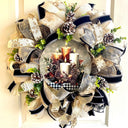 Christmas Winter Wreath, Boho. Farmhouse Decor, Buffalo Check, Pinecone, Candle