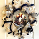 Elegant Gold and Black Christmas Candle Wreath