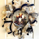 Christmas Winter Wreath, Boho. Farmhouse Decor, Buffalo Check, Pinecone, Candle