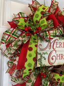 Christmas wreath Lime and Red Decor Merry Christmas Winter Porch