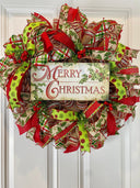 Christmas wreath Lime and Red Decor Merry Christmas Winter Porch