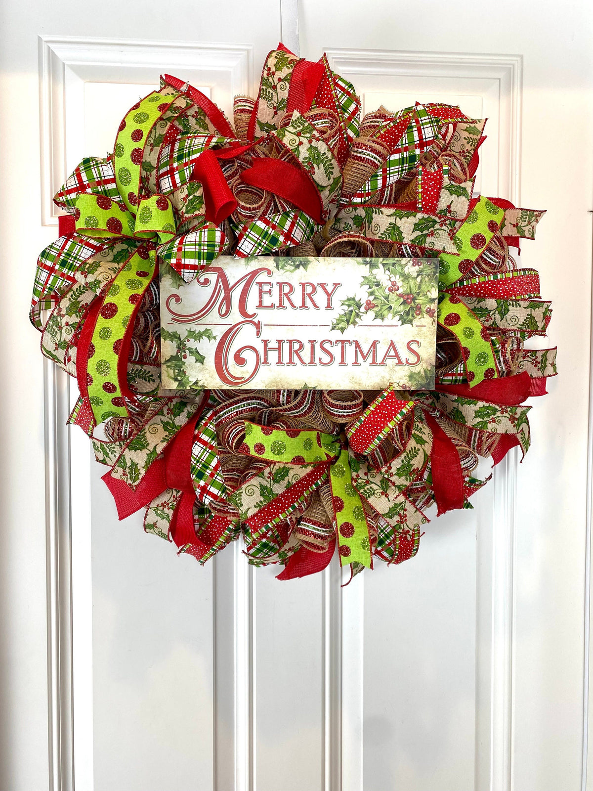 Christmas wreath Lime and Red Decor Merry Christmas Winter Porch