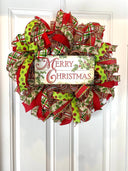 Christmas wreath Lime and Red Decor Merry Christmas Winter Porch