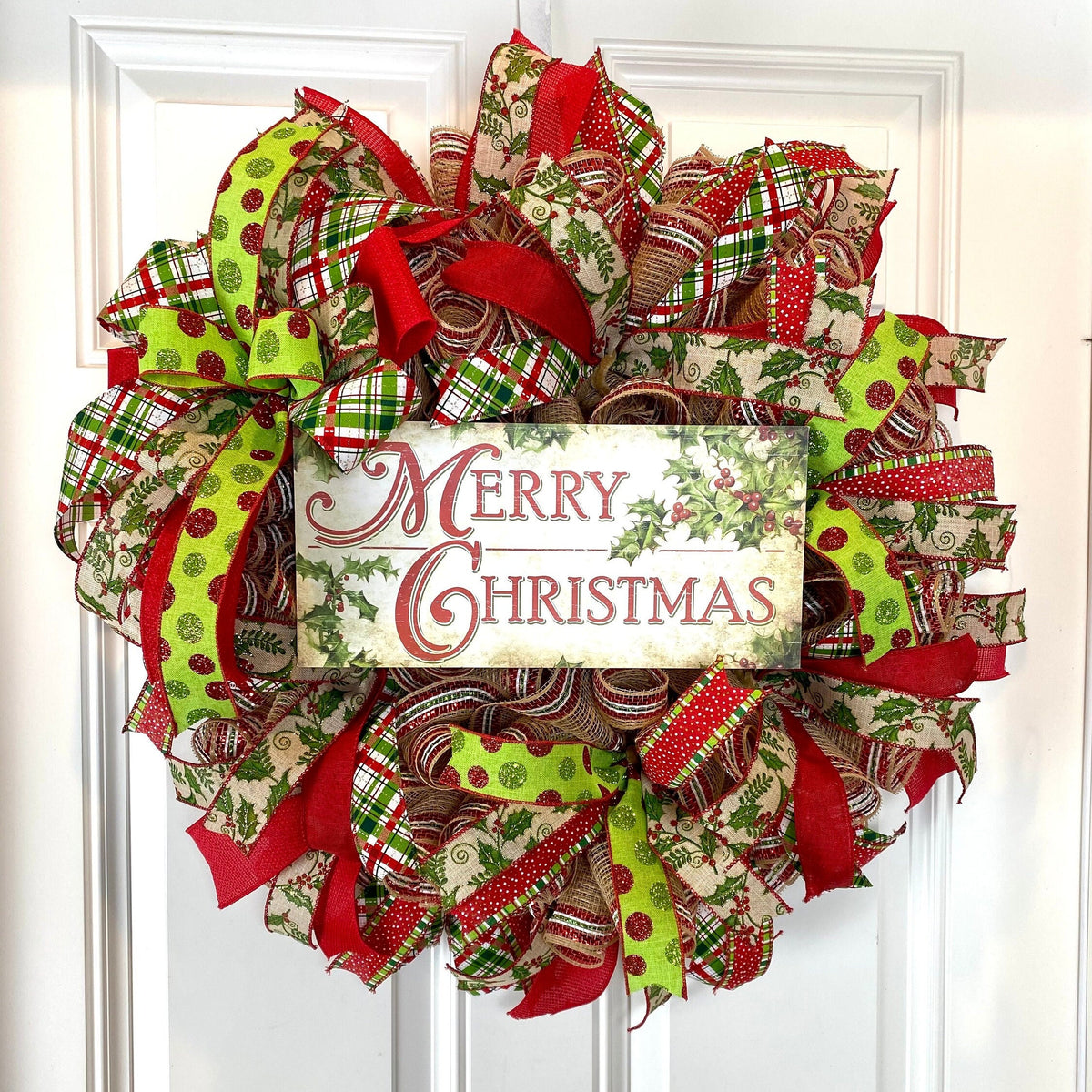 Christmas wreath Lime and Red Decor Merry Christmas Winter Porch