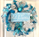 Teal & Silver Snowflake Winter Wreath: Elegant Holiday Door Decor