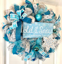 Teal & Silver Snowflake Winter Wreath: Elegant Holiday Door Decor
