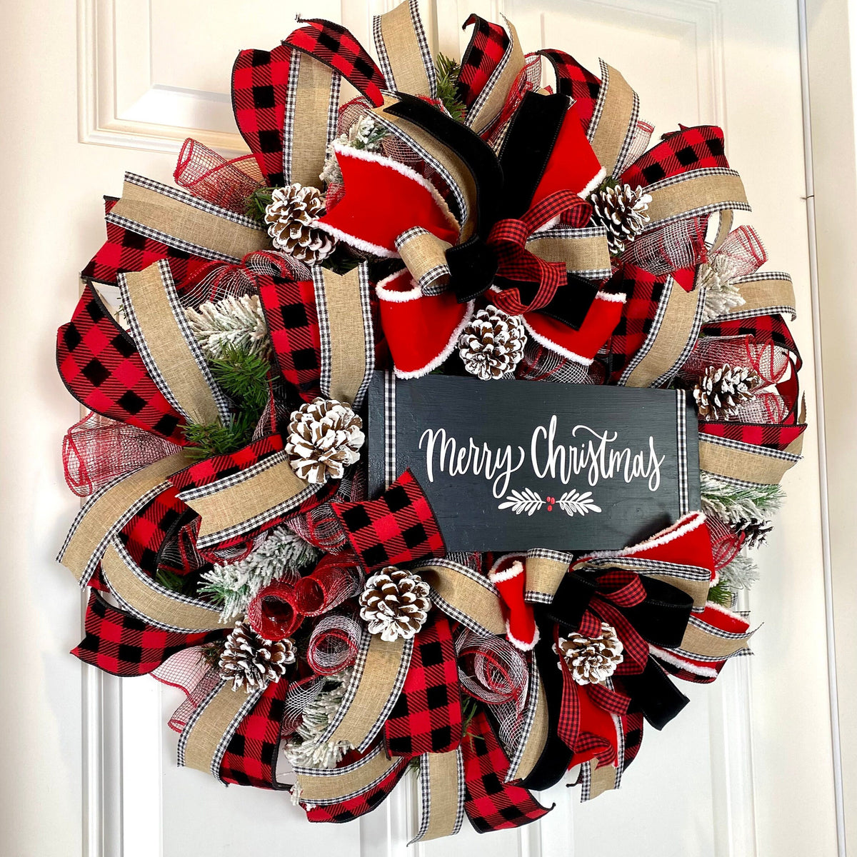 Lighted Christmas Farmhouse Buffalo Check Wreath