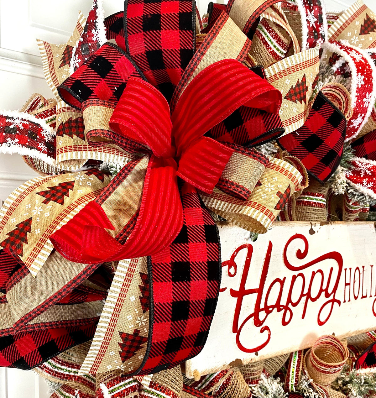 XL Farmhouse Holiday Wreath, Winter Wreath, Buffalo Plaid Decor, front door porch decor