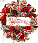 XL Farmhouse Holiday Wreath, Winter Wreath, Buffalo Plaid Decor, front door porch decor