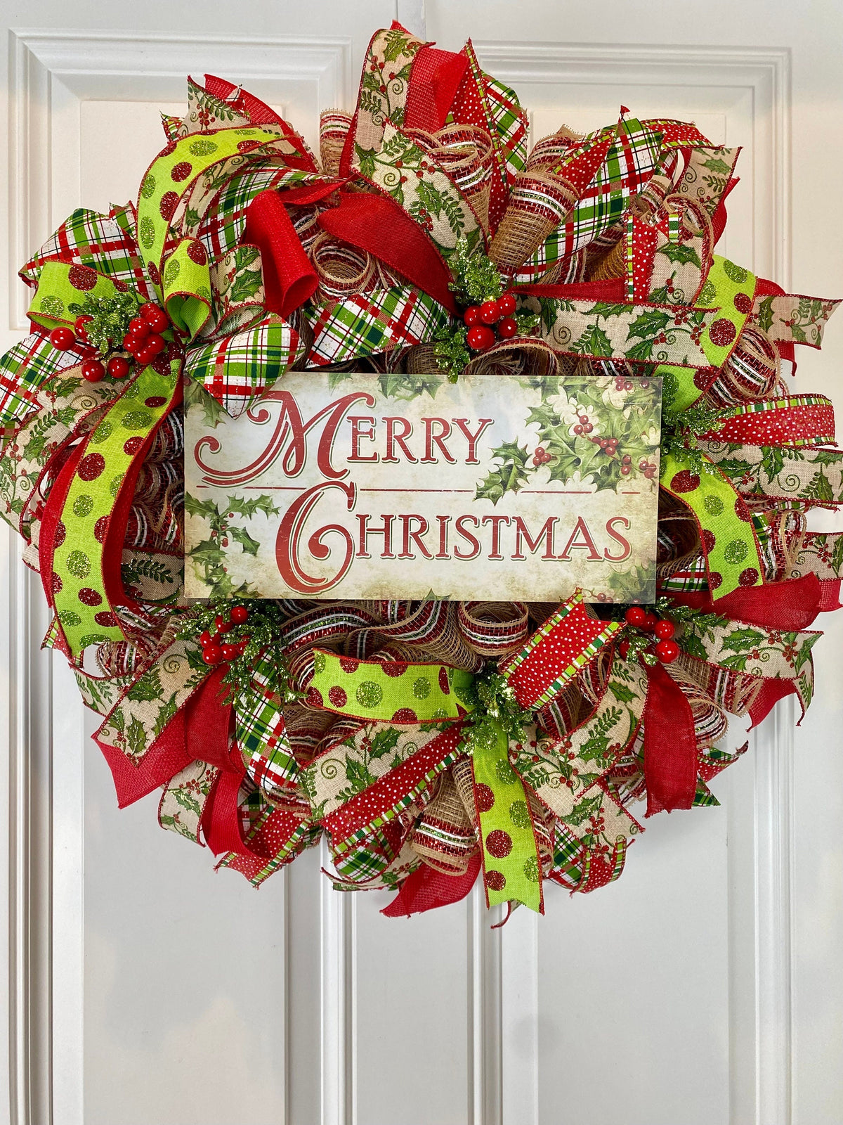 Christmas wreath Lime and Red Decor Merry Christmas Winter Porch