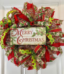 Christmas wreath Lime and Red Decor Merry Christmas Winter Porch