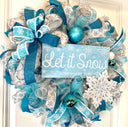 Teal & Silver Snowflake Winter Wreath: Elegant Holiday Door Decor