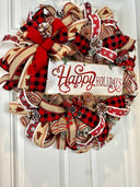 XL Farmhouse Holiday Wreath, Winter Wreath, Buffalo Plaid Decor, front door porch decor