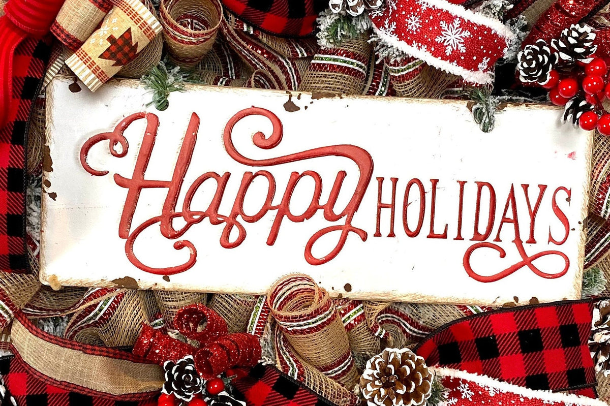 XL Farmhouse Holiday Wreath, Winter Wreath, Buffalo Plaid Decor, front door porch decor