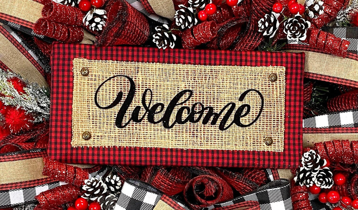 Christmas Wreath, Farmhouse Buffalo Plaid, Decor for front door, double doors, Merry Christmas