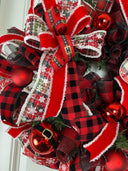 XL Santa Christmas Wreath: Plaid Farmhouse Front Door Decor