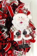 XL Santa Christmas Wreath: Plaid Farmhouse Front Door Decor