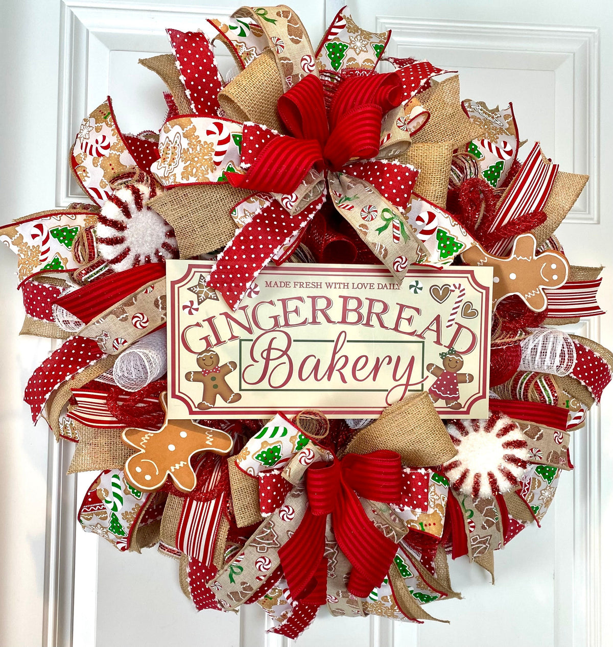 Gingerbread Bakery Christmas Wreath: Holiday Front Door Decor