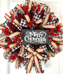 Christmas Wreath, Farmhouse Buffalo Plaid, Decor for front door, double doors, Merry Christmas