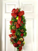 Red and Lime Christmas Ornament Swag: Holiday Door Decor