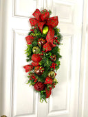Red and Lime Christmas Ornament Swag: Holiday Door Decor