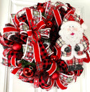 XL Santa Christmas Wreath: Plaid Farmhouse Front Door Decor