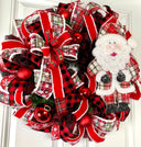 XL Santa Christmas Wreath: Plaid Farmhouse Front Door Decor