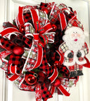XL Santa Christmas Wreath: Plaid Farmhouse Front Door Decor