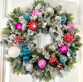 Lighted Candyland Christmas Ornament Wreath: Winter Porch Decor