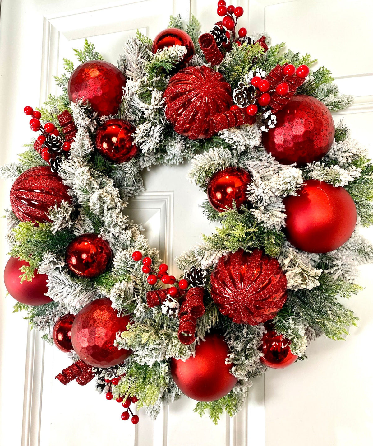 Lighted Valentine Wreath: Red Ornament & Pink Heart Bow