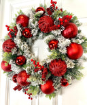 Lighted Valentine Wreath: Red Ornament & Pink Heart Bow