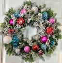Lighted Candyland Christmas Ornament Wreath: Winter Porch Decor