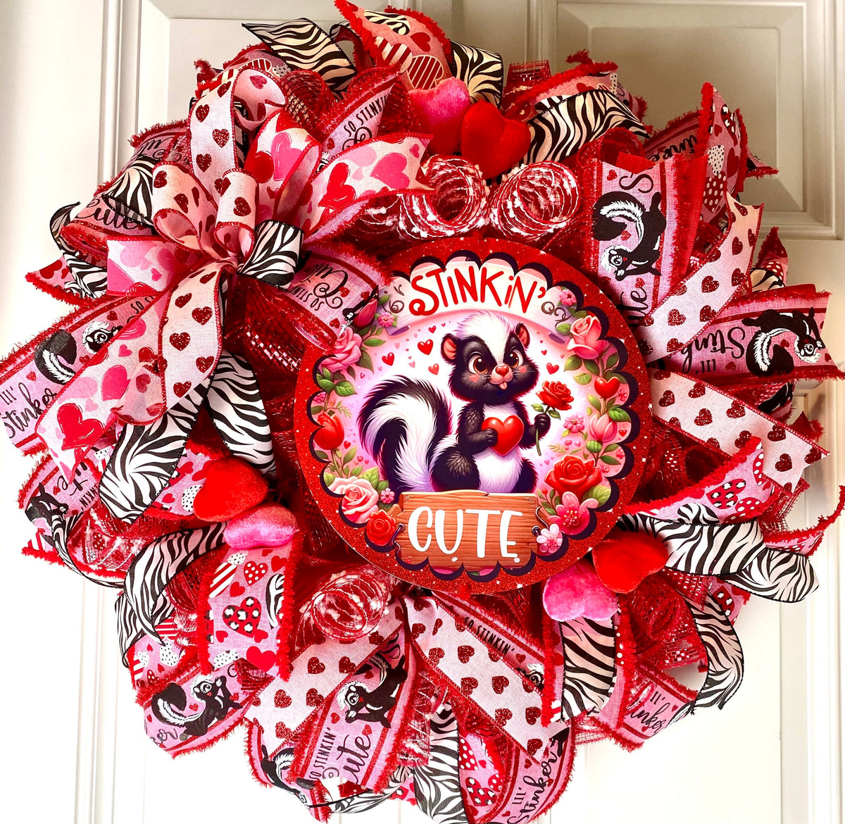 Love Stinks Valentine Wreath: Skunk & Velvet Heart Decor