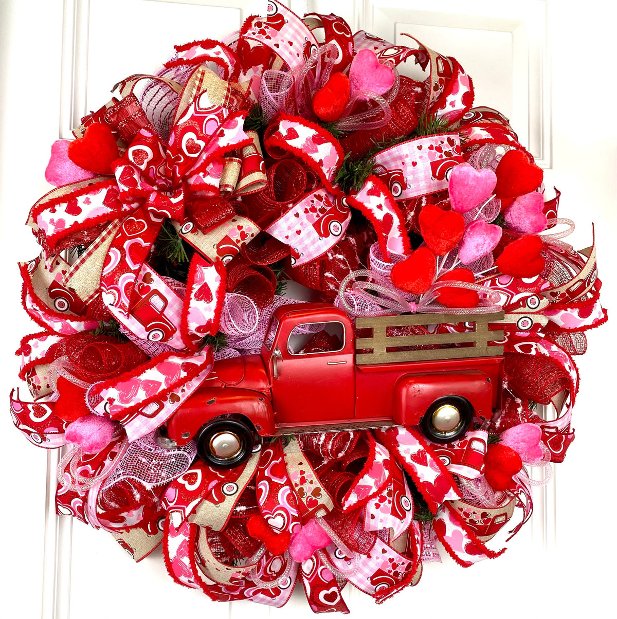 Valentine Wreath Red Truck, Heart Wreath, Valentines Day, Farmhouse, Rustic, Porch Decor