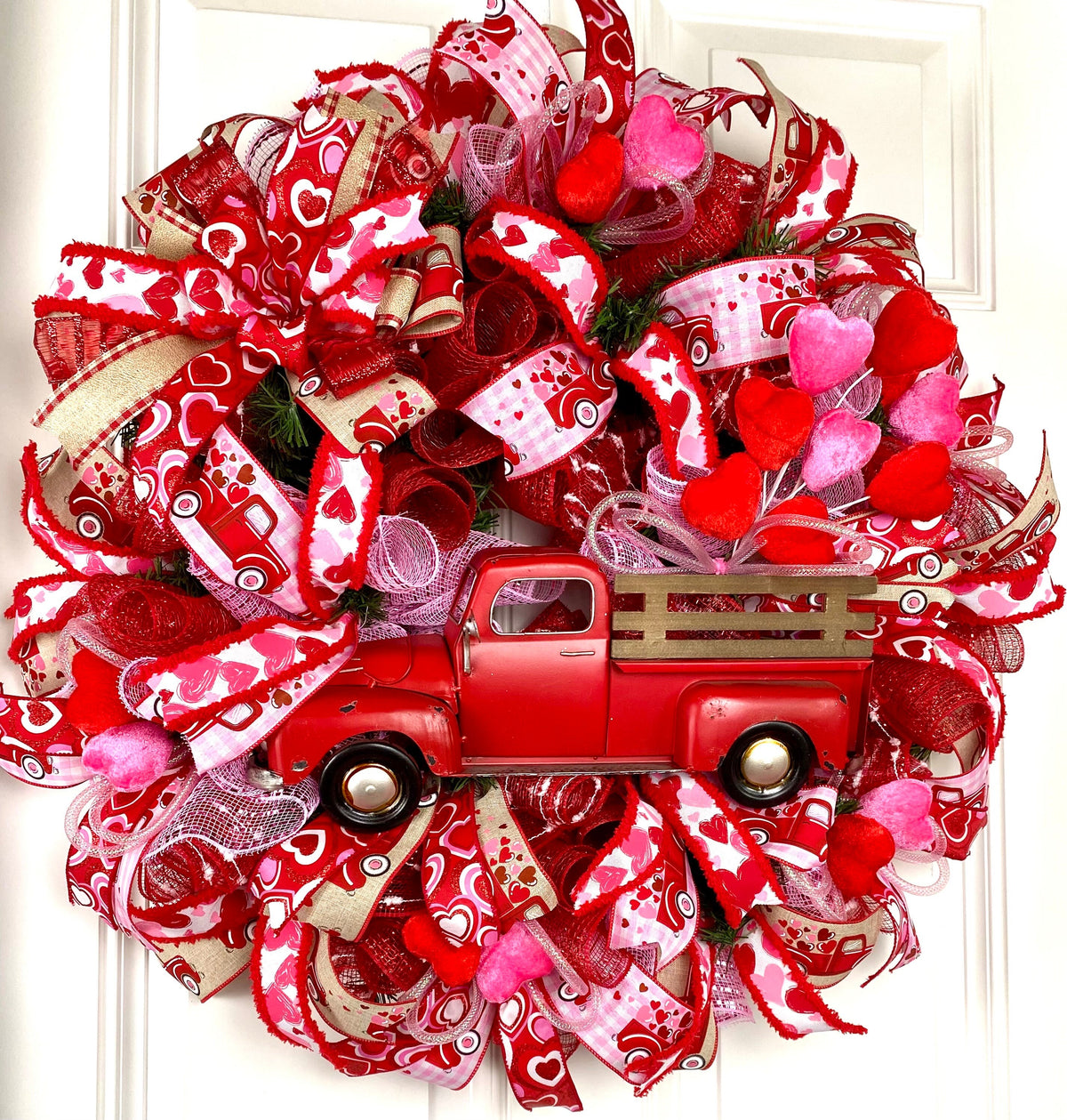 Valentine Wreath Red Truck, Heart Wreath, Valentines Day, Farmhouse, Rustic, Porch Decor