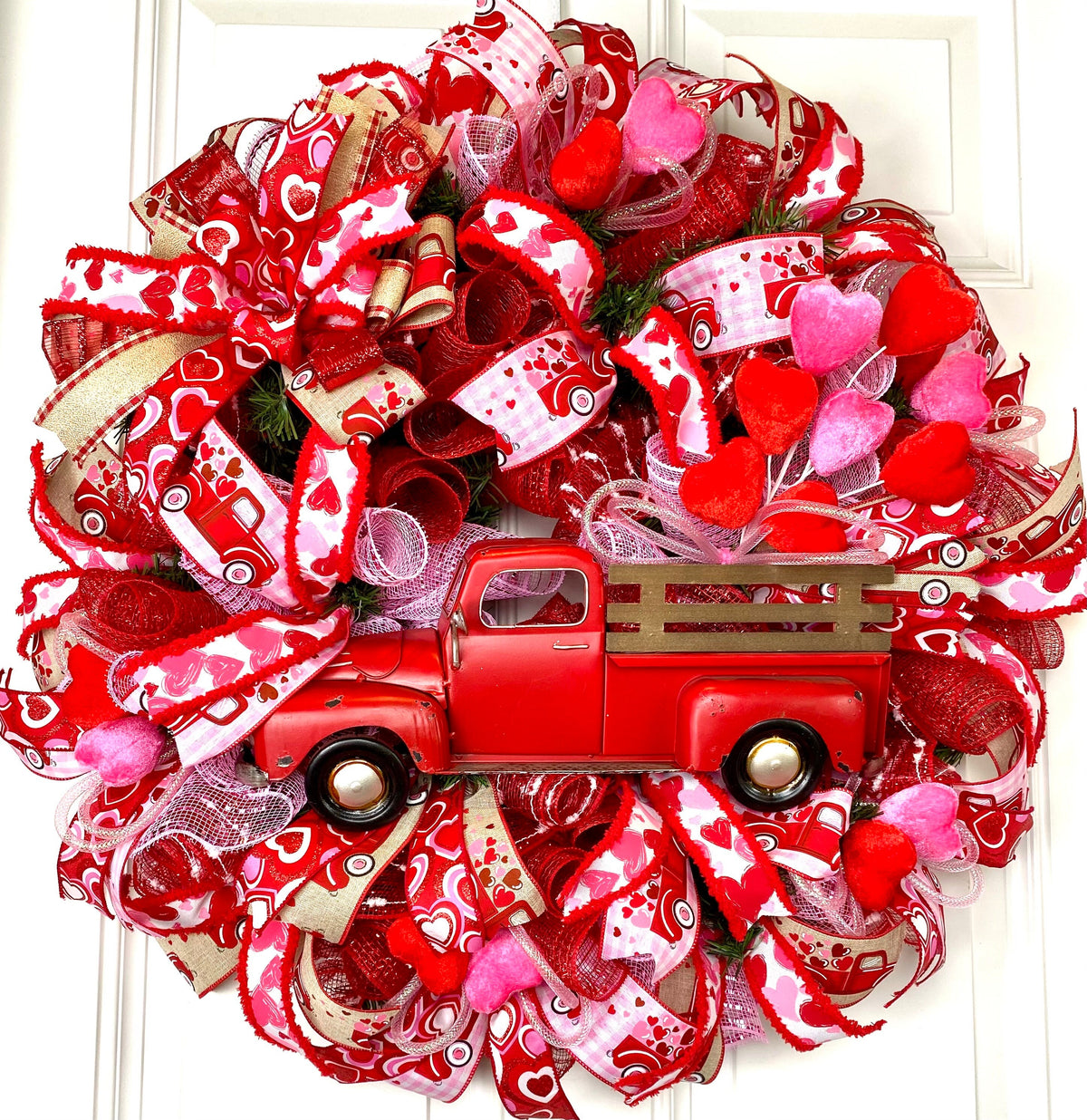 Valentine Wreath Red Truck, Heart Wreath, Valentines Day, Farmhouse, Rustic, Porch Decor