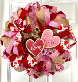 Valentine Wreath, Winter, Cookie Wreath, Conversation Heart Wreath, Pink & Red Wreath, Front Door Valentine Wreath, Double Doors