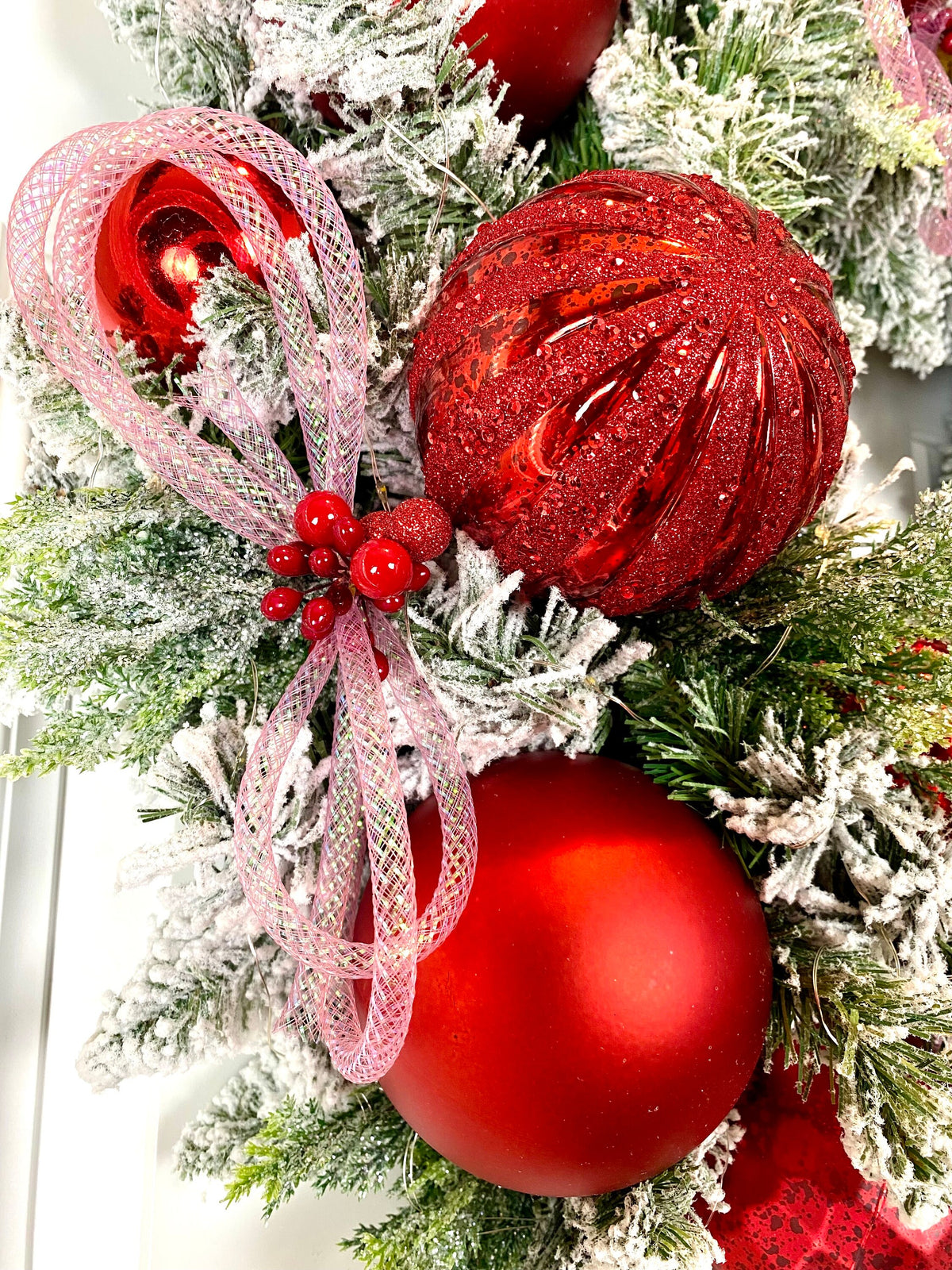 Lighted Valentine Wreath: Red Ornament & Pink Heart Bow