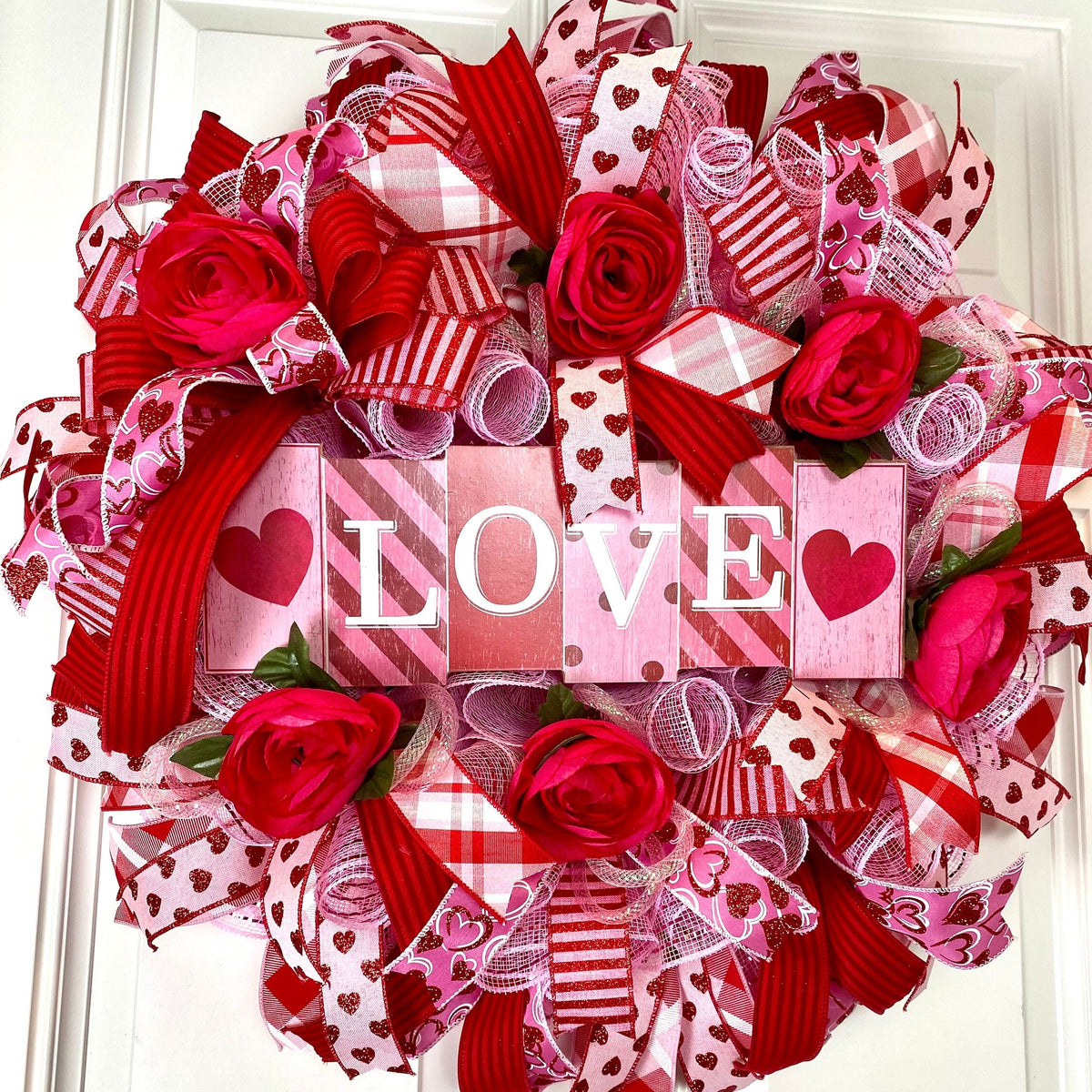 Valentine Wreath, Valentines Day Wreath, Heart Wreath, Pink & Red Wreath, Front Door Valentine Wreath, Double Doors