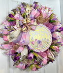 Elegant Easter Tulip Wreath, Spring Floral Decor for front door