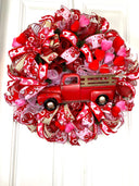 Valentine Wreath Red Truck, Heart Wreath, Valentines Day, Farmhouse, Rustic, Porch Decor