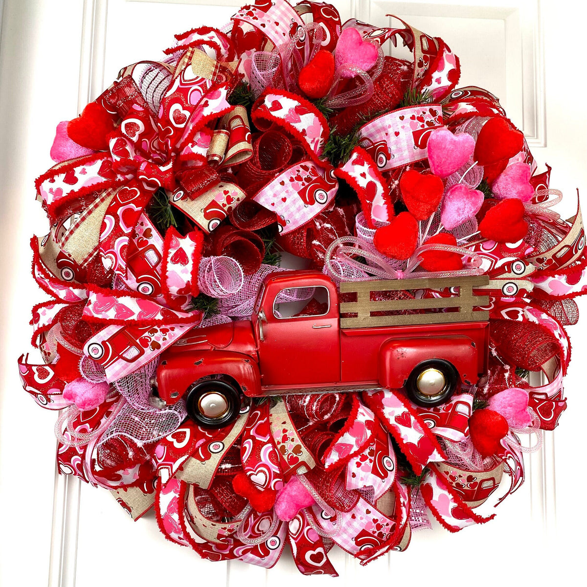 Valentine Wreath Red Truck, Heart Wreath, Valentines Day, Farmhouse, Rustic, Porch Decor