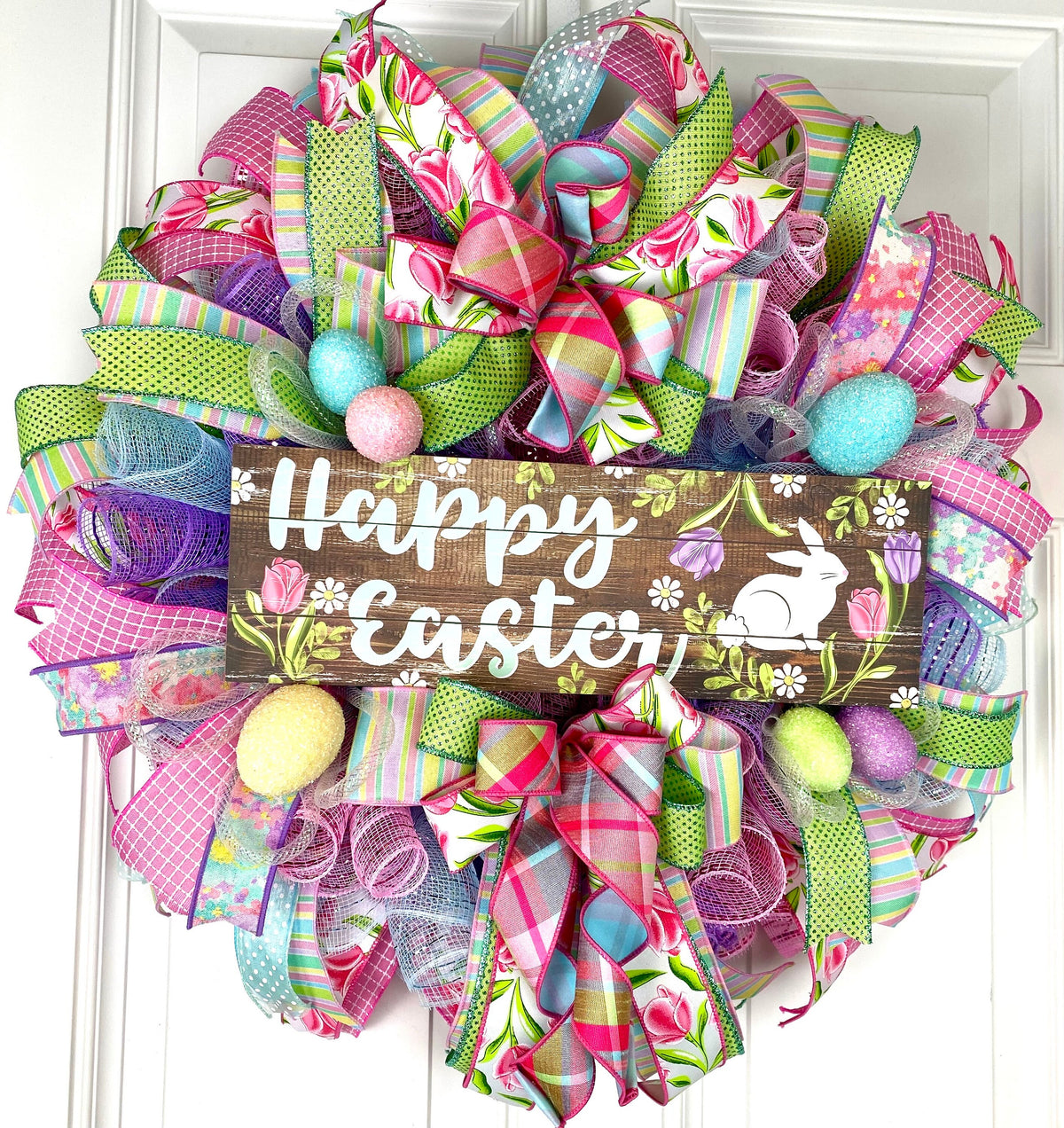 Spring Bunny Wreath, Easter Egg Wreath, Easter Bunny Decor