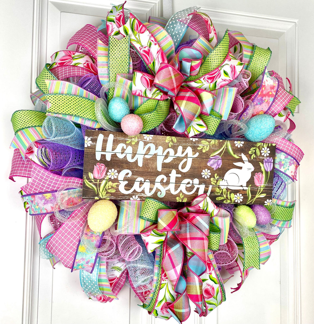 Spring Bunny Wreath, Easter Egg Wreath, Easter Bunny Decor