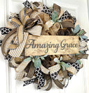 Farmhouse Wreath, Church, Amazing Grace Christian Decor, Summer Wreath Front Door, Farmhouse All Season Wreath, Summer