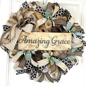 Farmhouse Wreath, Church, Amazing Grace Christian Decor, Summer Wreath Front Door, Farmhouse All Season Wreath, Summer